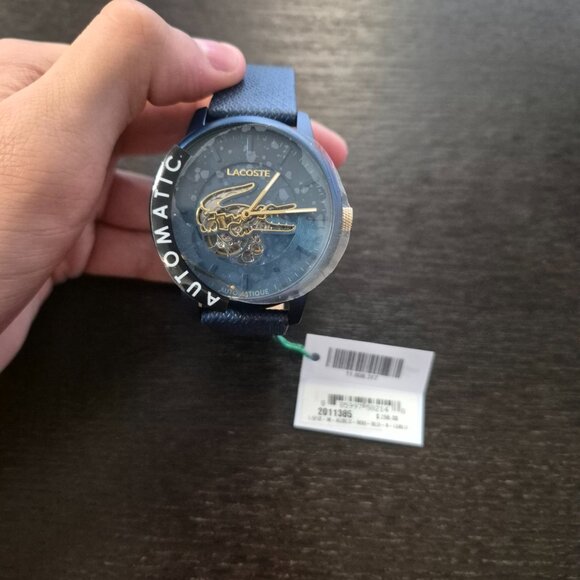 Lacoste Men's L.12.12 Automatique Blue Leather Strap Watch 44mm - Picture 6 of 6